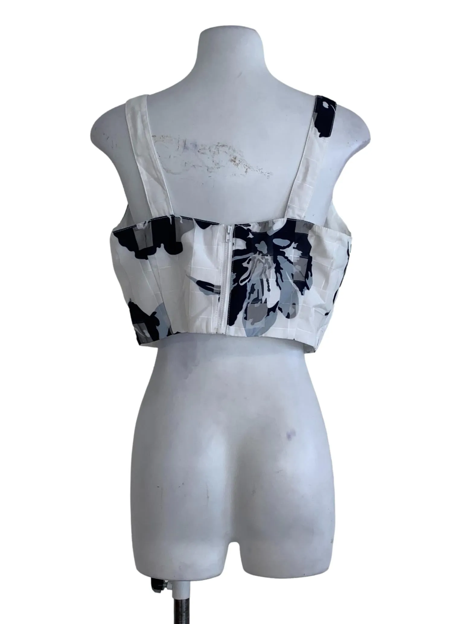 White Abstract Sleeveless Top