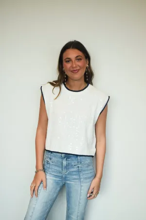 White Sparkle Sleeveless Sweater