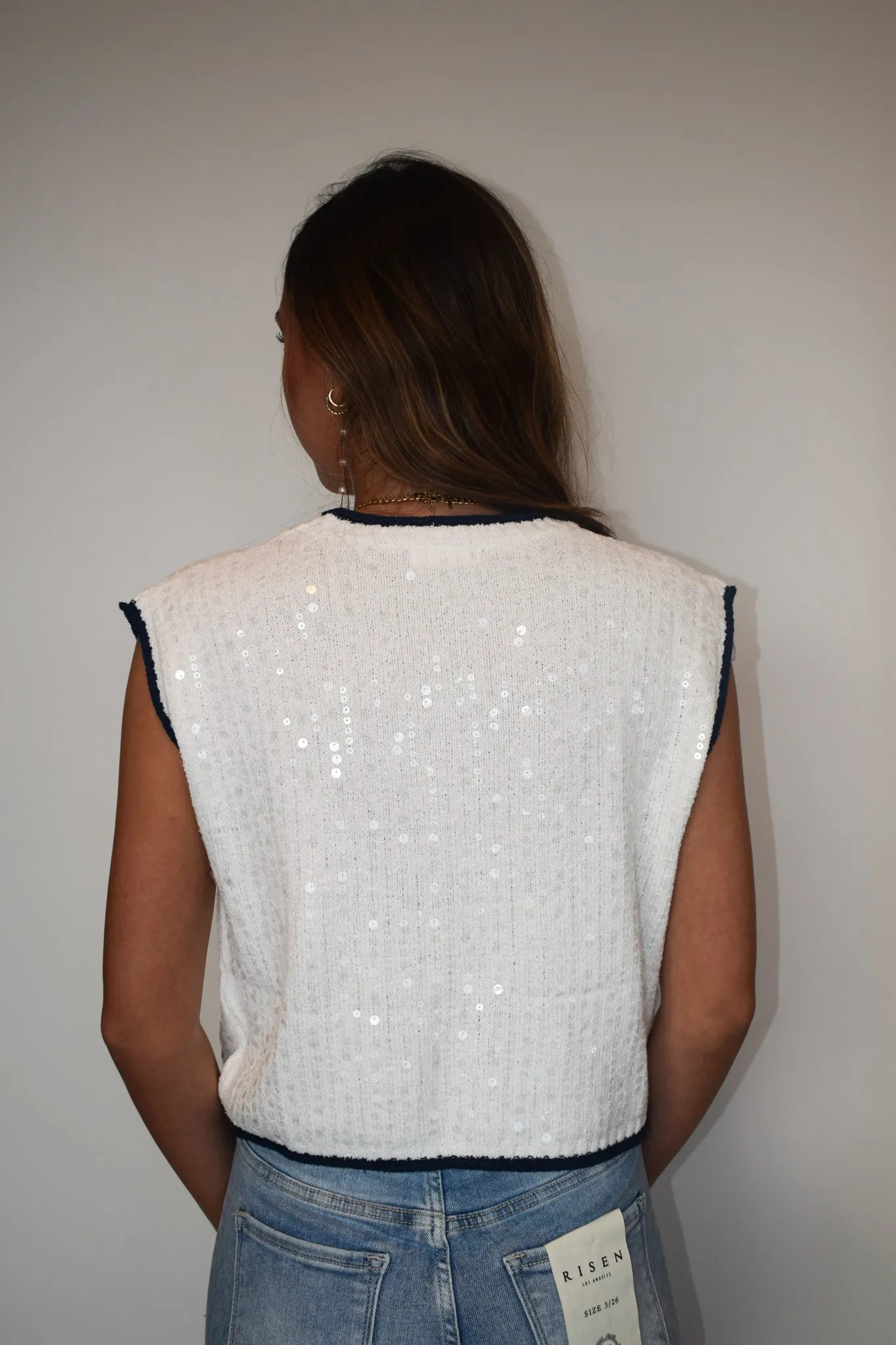 White Sparkle Sleeveless Sweater