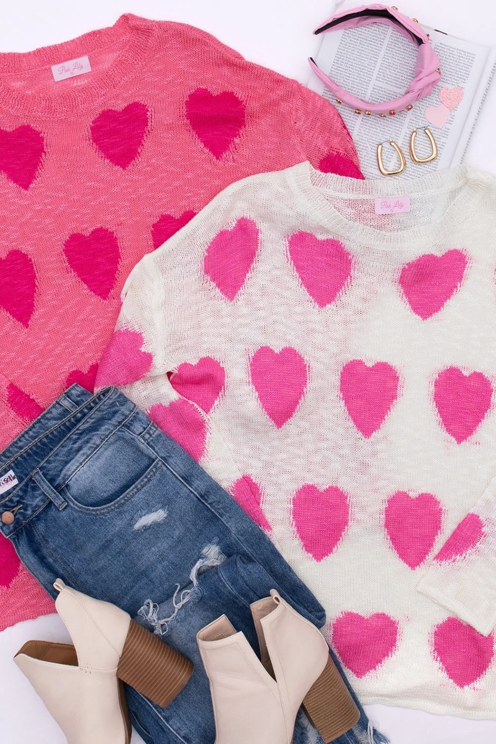 White Sweet Heart Lightweight Knitted Sweater