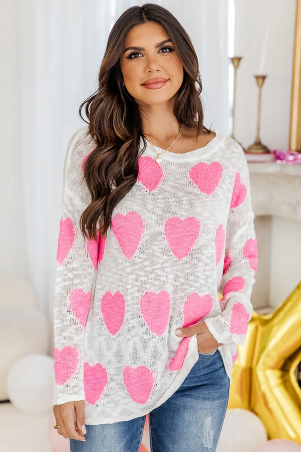 White Sweet Heart Lightweight Knitted Sweater