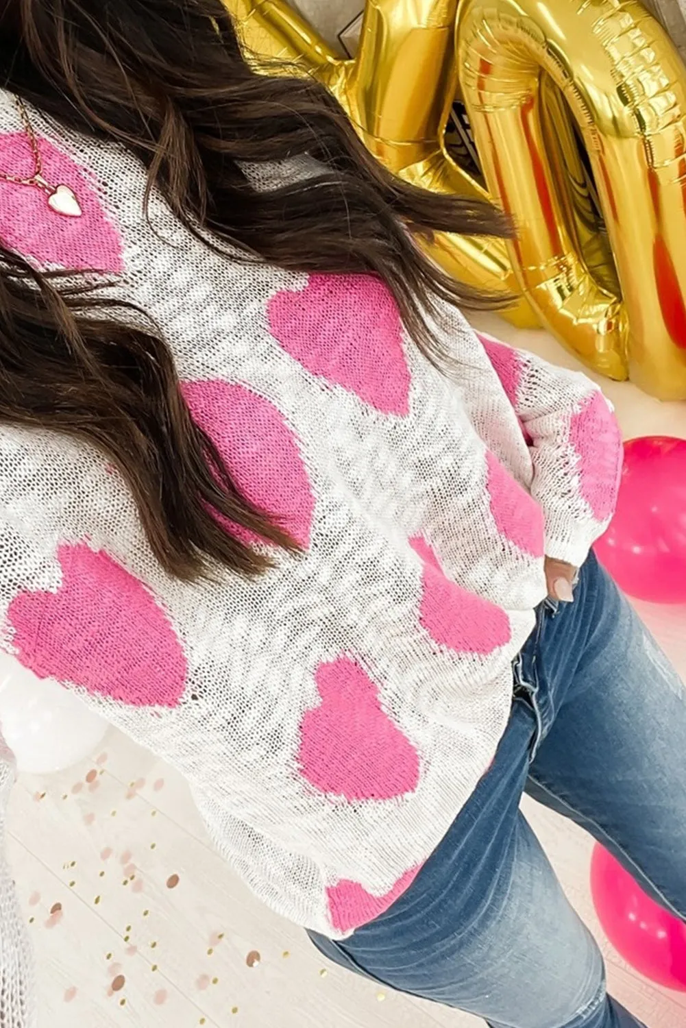 White Sweet Heart Lightweight Knitted Sweater