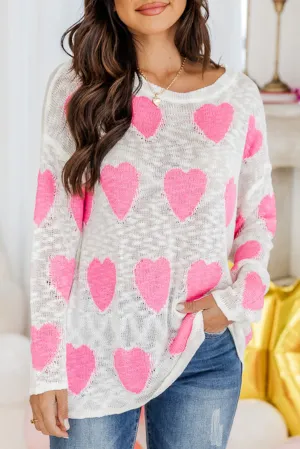 White Sweet Heart Lightweight Knitted Sweater