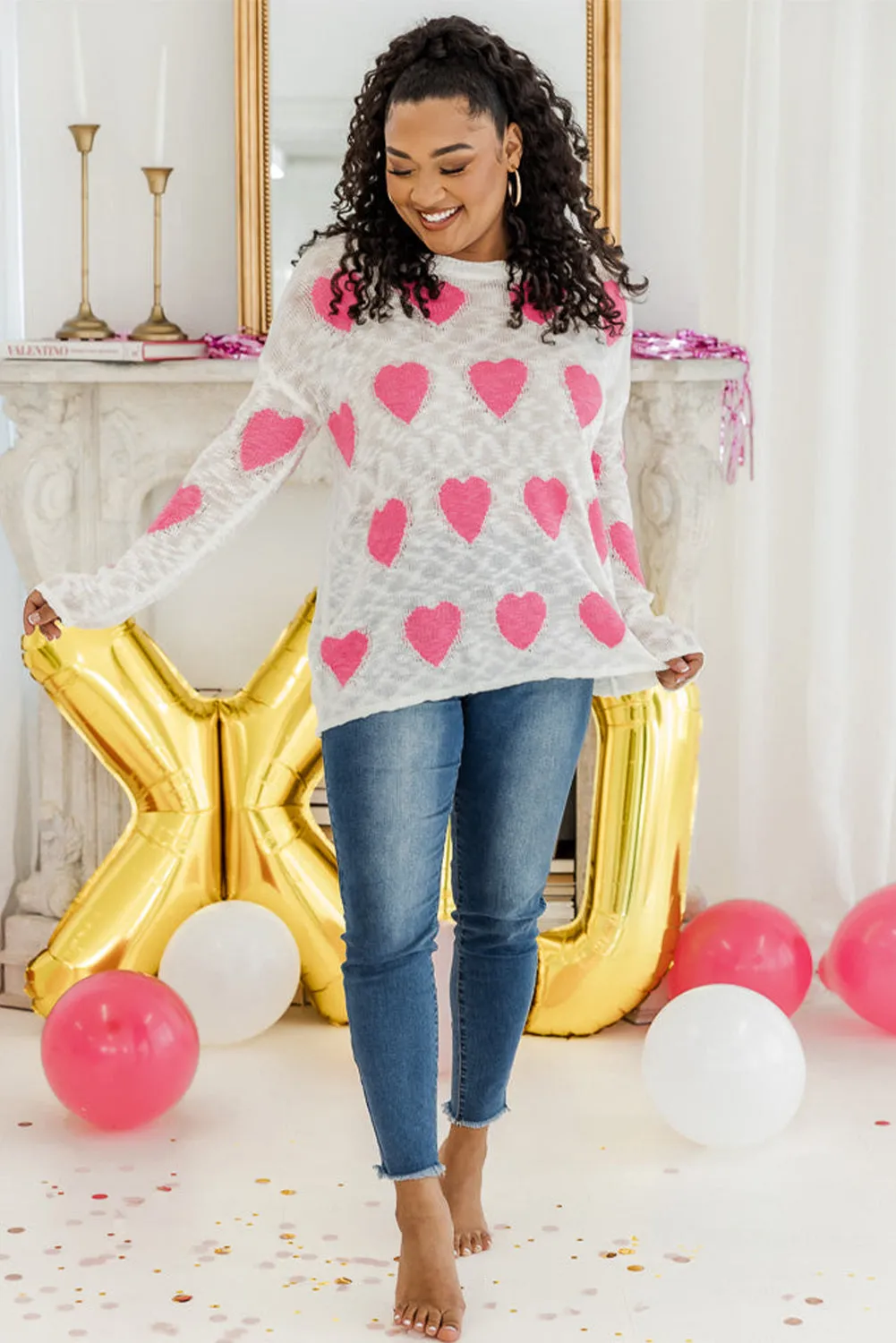 White Sweet Heart Lightweight Knitted Sweater