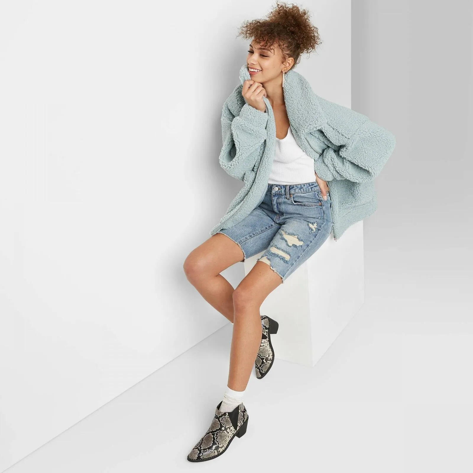 Wild Fable Women's High Rise Distressed Bermuda Jean Shorts