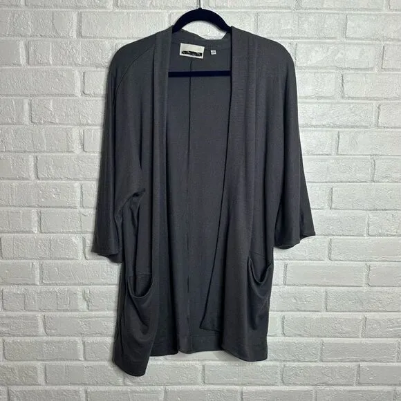 Wilfred Free Aritzia Zlata Cardigan Charcoal Gray Open Front Pockets size Large