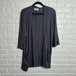 Wilfred Free Aritzia Zlata Cardigan Charcoal Gray Open Front Pockets size Large