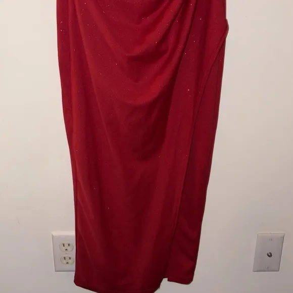Windsor Red Glitter Rhinestone Strap Midi Dress