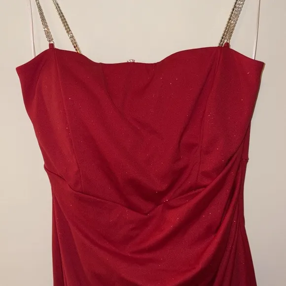 Windsor Red Glitter Rhinestone Strap Midi Dress