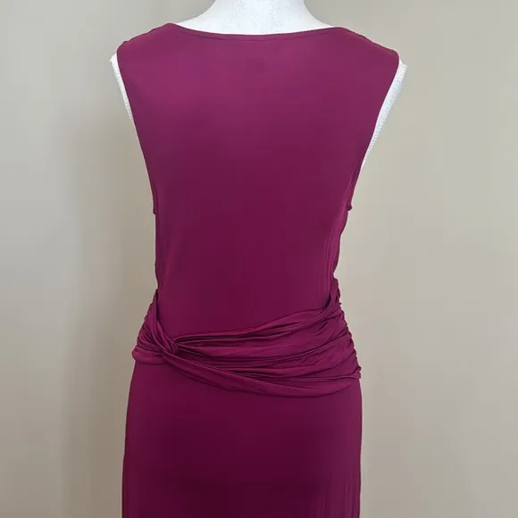 Wine Red-Purple V-Neck Sleeveless Dress with Faux-Wrap Torso