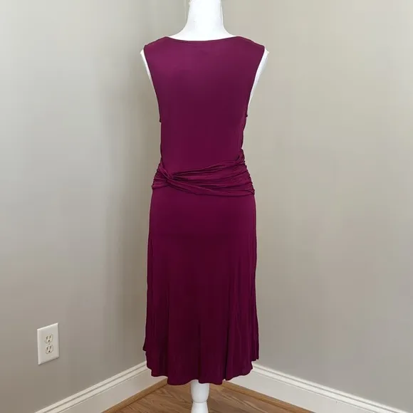 Wine Red-Purple V-Neck Sleeveless Dress with Faux-Wrap Torso