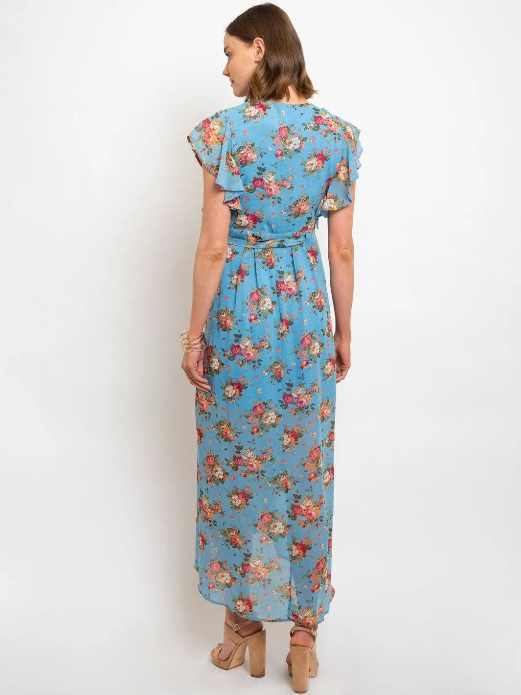 WOMENS FLORAL WRAP MAXI DRESS