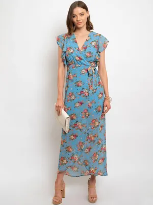 WOMENS FLORAL WRAP MAXI DRESS