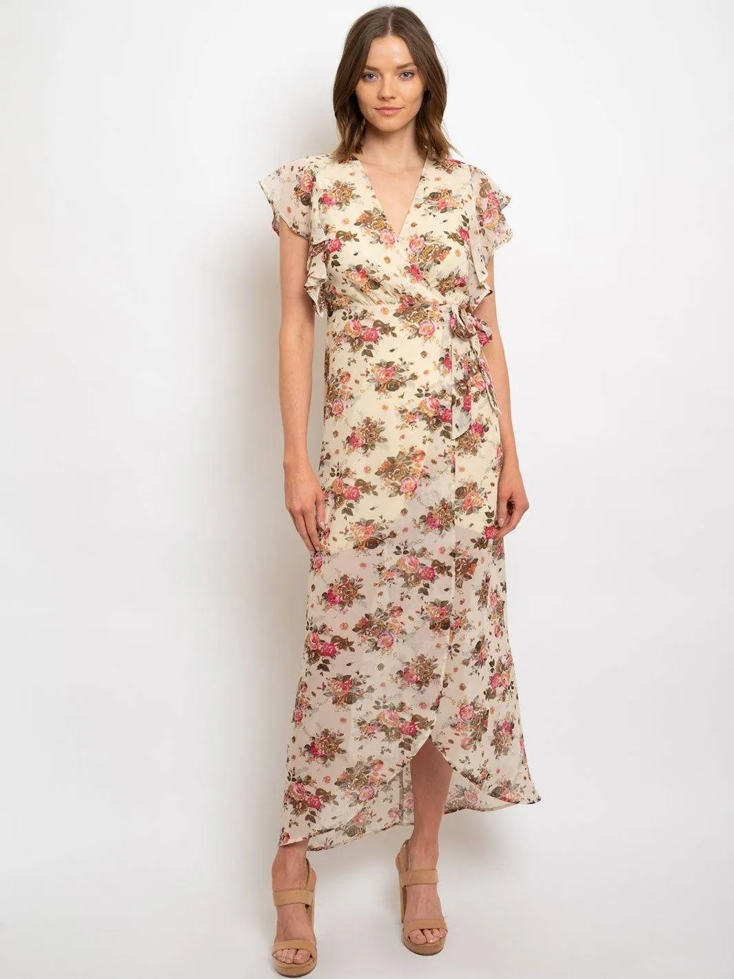 WOMENS FLORAL WRAP MAXI DRESS