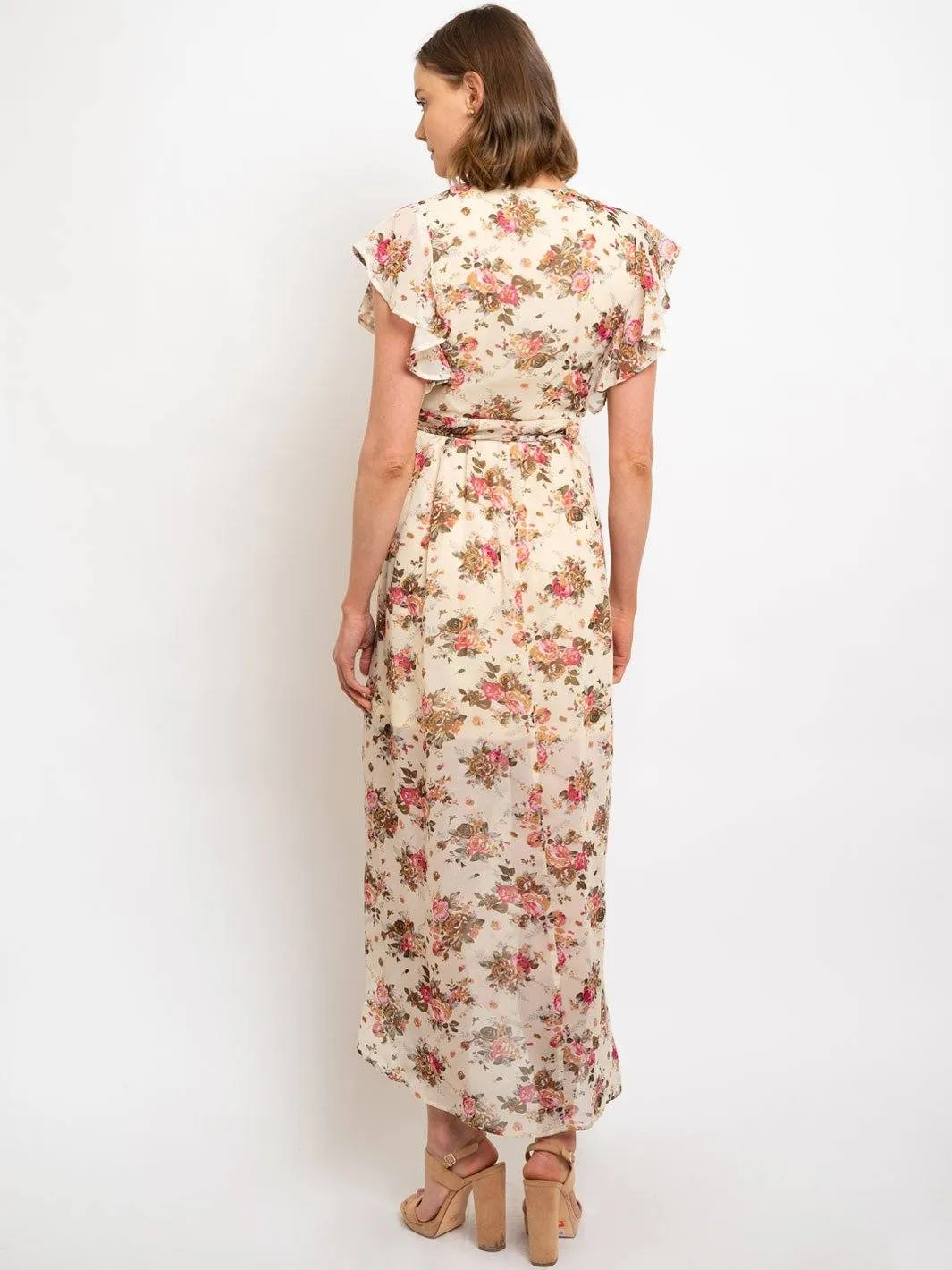 WOMENS FLORAL WRAP MAXI DRESS