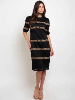 WOMEN'S LACE CONTRAST TRIM DETAIL MIDI DRESS
