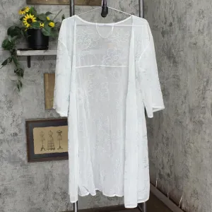 Womens Lightweight Short Sleeve Sheer Cardigan White / Blue See Measurements