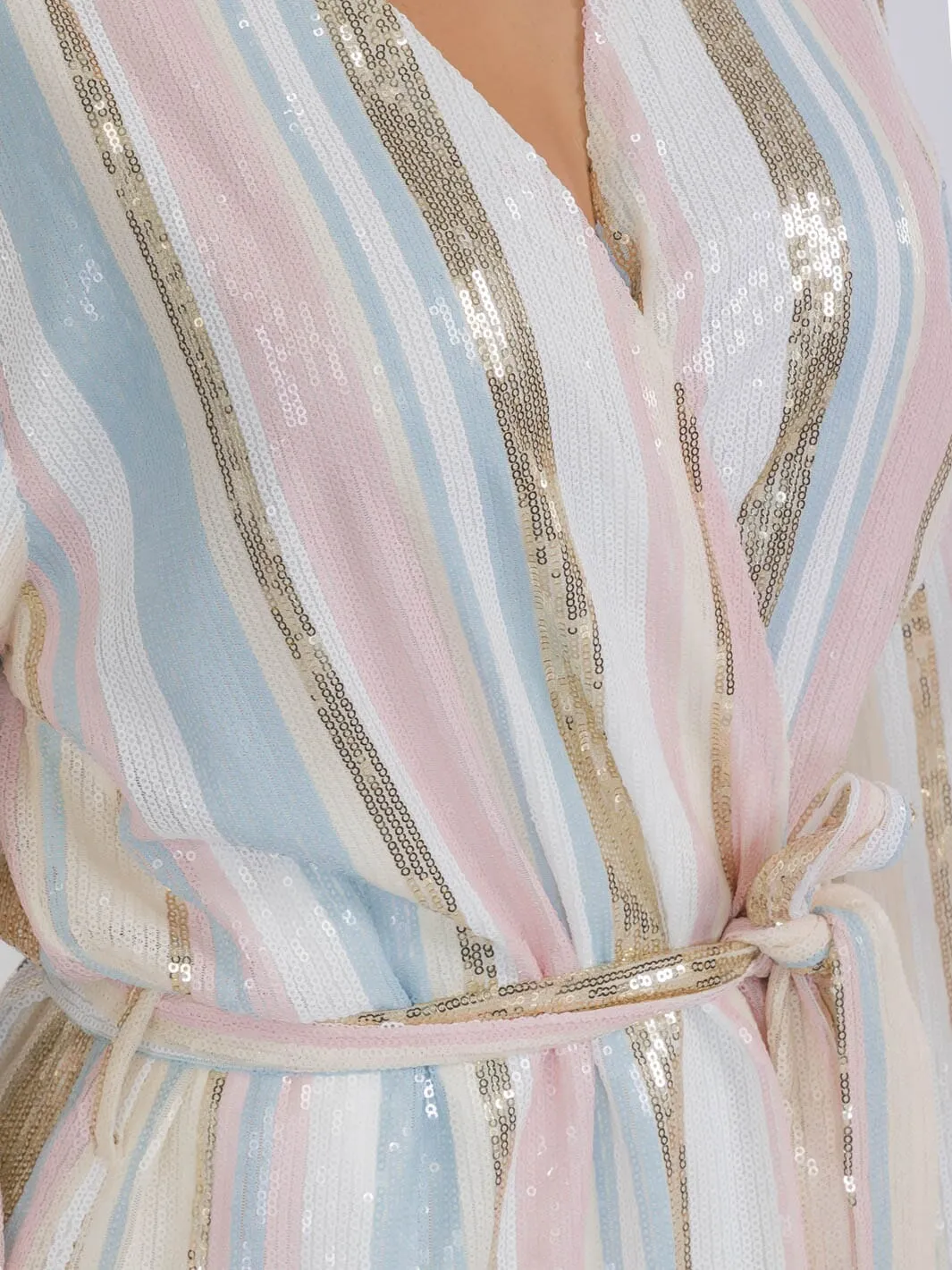 WOMEN'S LONG SLEEVE SEQUINS COLORBLOCK WRAP MINI DRESS