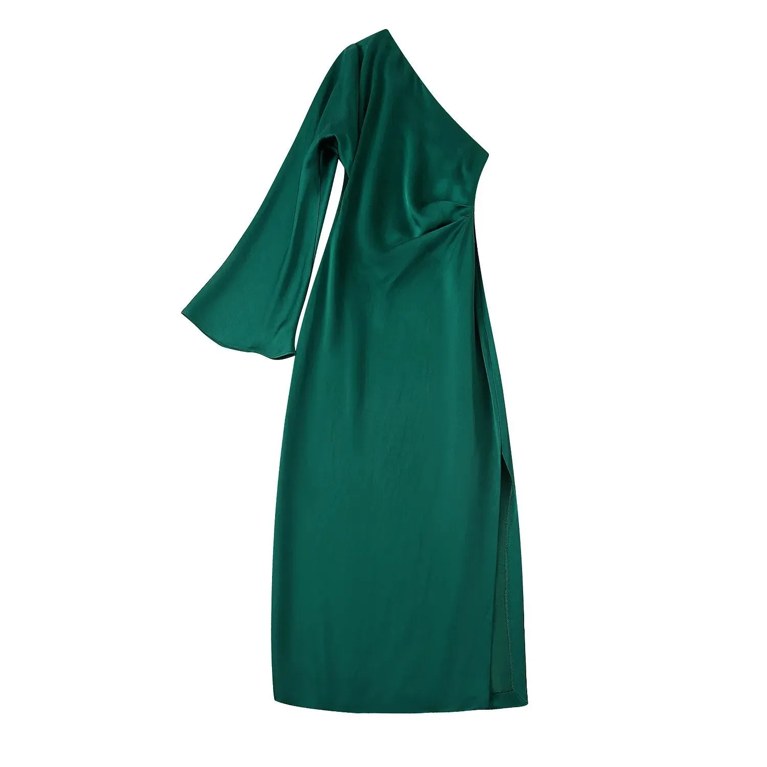 Women's One Shoulder One Sleeve Dress Elegant Backless Side Slit A-Line Midi Dress