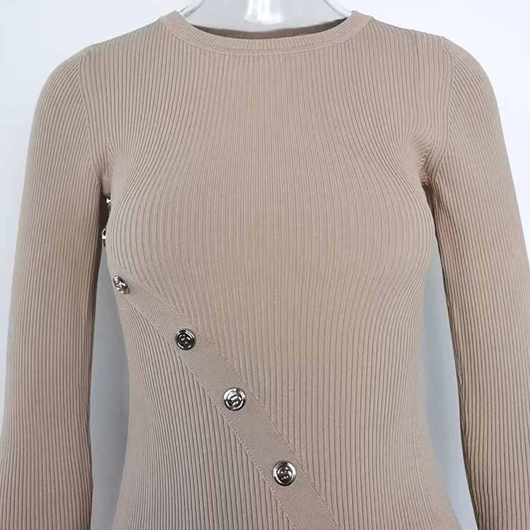 Women's Ribbed-knit Button Detail Midi Dress