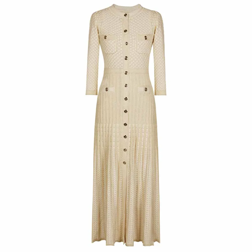 Womens Round-Neck Ribbed Knited Midi Dress