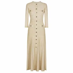 Womens Round-Neck Ribbed Knited Midi Dress