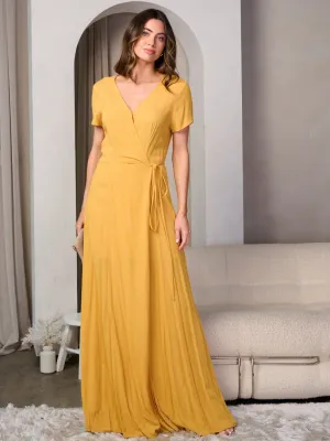 WOMEN'S SHORT SLEEVE V-NECK WRAP MAXI DRESS