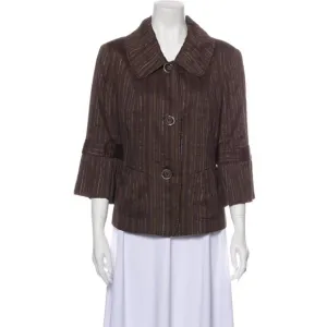 Womens Size 6 Lafayette 148 New York Linen Silk Blend Striped Blazer Jacket