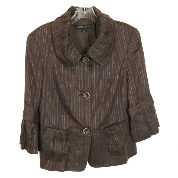 Womens Size 6 Lafayette 148 New York Linen Silk Blend Striped Blazer Jacket