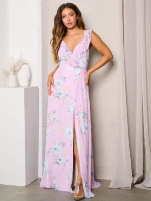 WOMEN'S SLEEVELESS OPEN BACK WRAP FLORAL MAXI DRESS