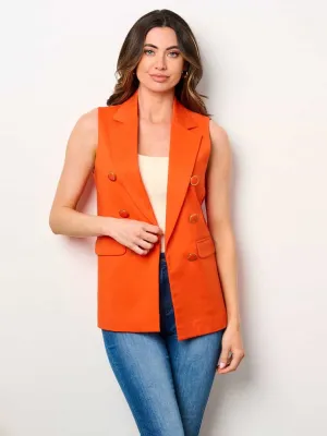 WOMEN'S SLEEVELESS OPEN FRONT BUTTONS DETAILED VEST