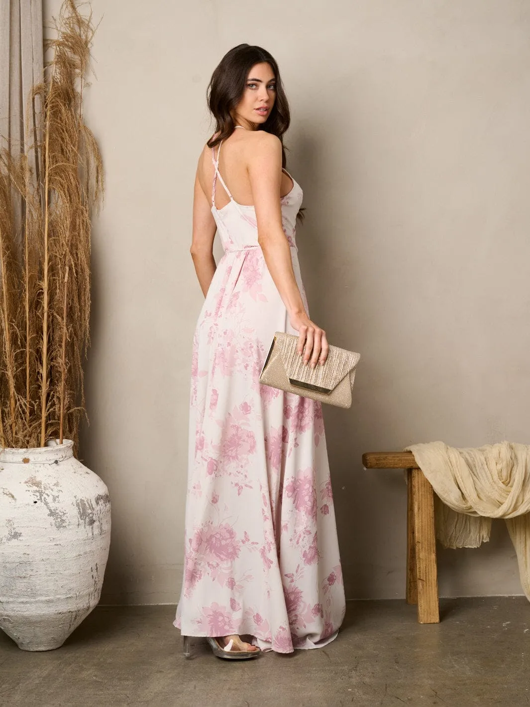 WOMEN'S SLEEVELESS SELF TIE WRAP MAXI DRESS