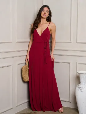 WOMEN'S SLEEVELESS WRAP V-NECK MAXI DRESS