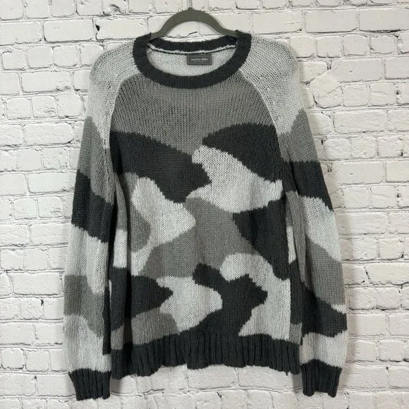 Wooden Ships Camo Crewneck Sweater Light Loose Knit Wool Mohair Womens M/L