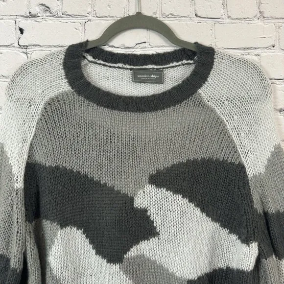 Wooden Ships Camo Crewneck Sweater Light Loose Knit Wool Mohair Womens M/L