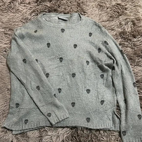 Wooden Ships Gray Black Mini Skull Mohair Wool Knit Sweater S/M NWOT