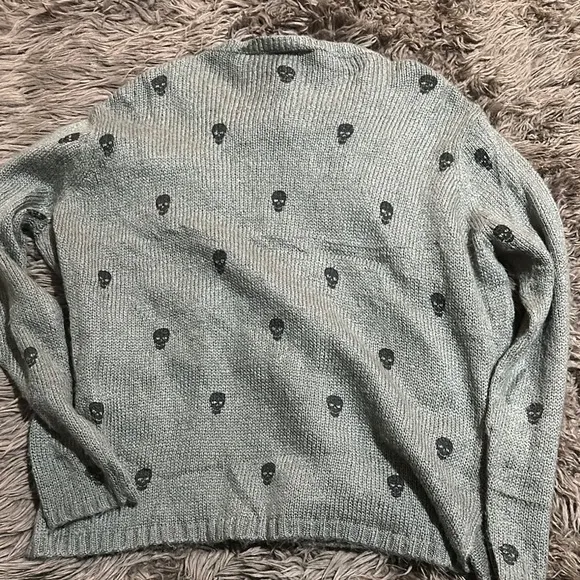 Wooden Ships Gray Black Mini Skull Mohair Wool Knit Sweater S/M NWOT