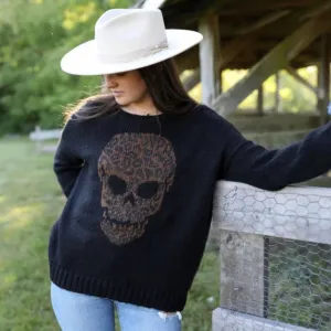 Wooden Ships Skull Leopard Print Crew Lightweight Sweater (H)