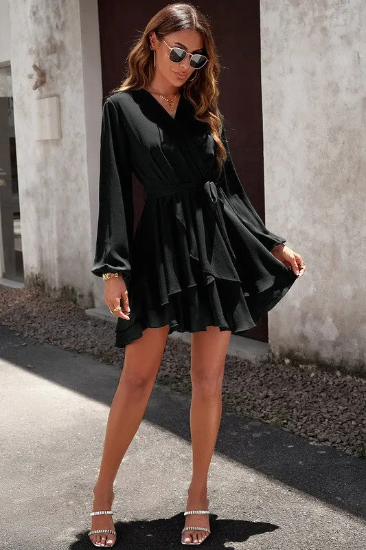 Wrap Front Tiered Ruffled Dress