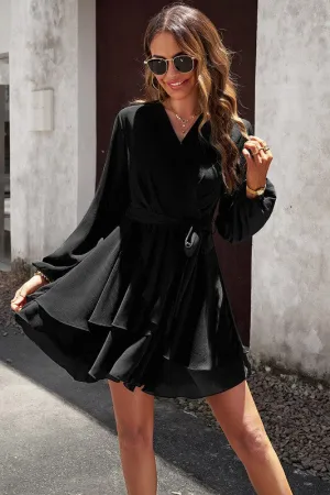 Wrap Front Tiered Ruffled Dress