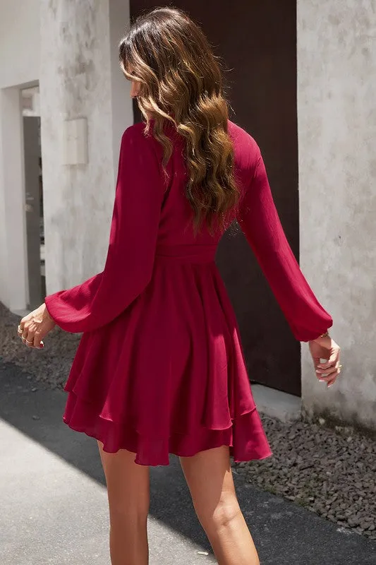 Wrap Front Tiered Ruffled Dress