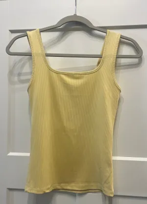 Yellow Square Neck Rib Knit Tank Top