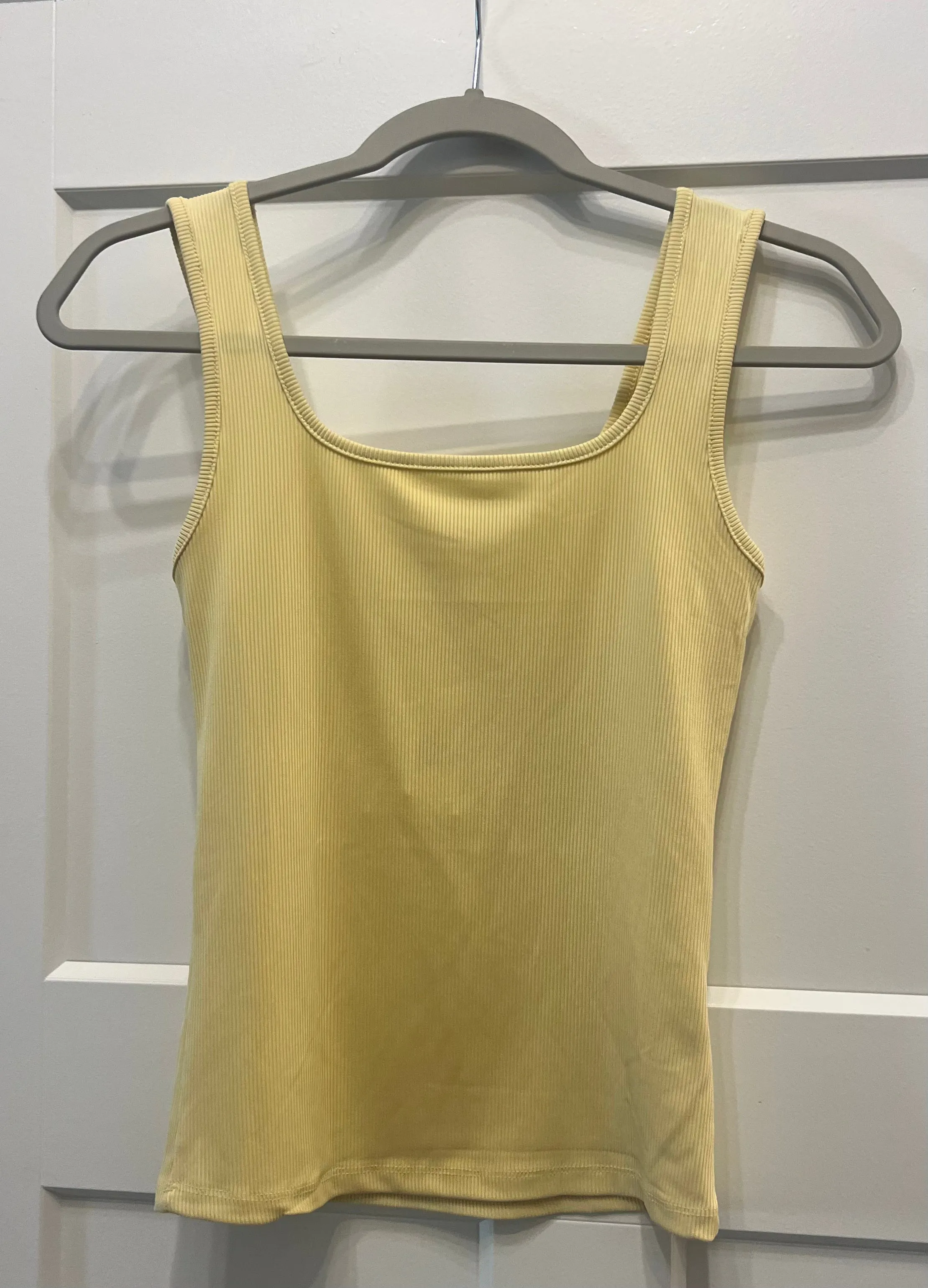 Yellow Square Neck Rib Knit Tank Top