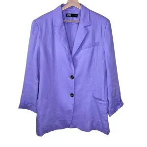 ZARA 2023 100% LINEN BLAZER OVERSIZED JACKET LILAC 3626/710 SIZE S RARE