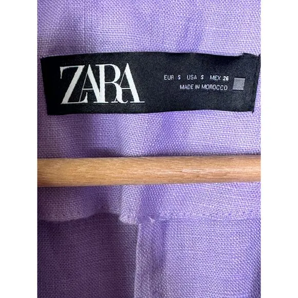 ZARA 2023 100% LINEN BLAZER OVERSIZED JACKET LILAC 3626/710 SIZE S RARE