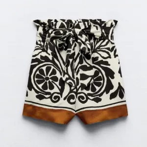 ZARA PRINTED PAPERBAG SHORTS