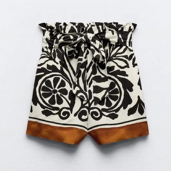 ZARA PRINTED PAPERBAG SHORTS