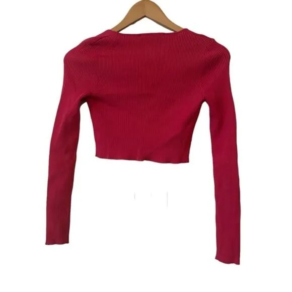 Zara Ribbed Tie Front Y2K Barbie Pink Cardigan Sweater